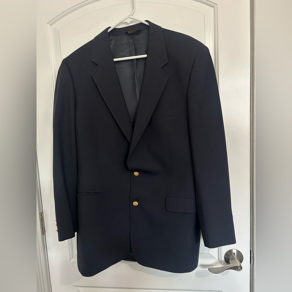 Brooks Brothers Blue Wool Coat Jacket Blazer Gold Buttons size 41L preppy work